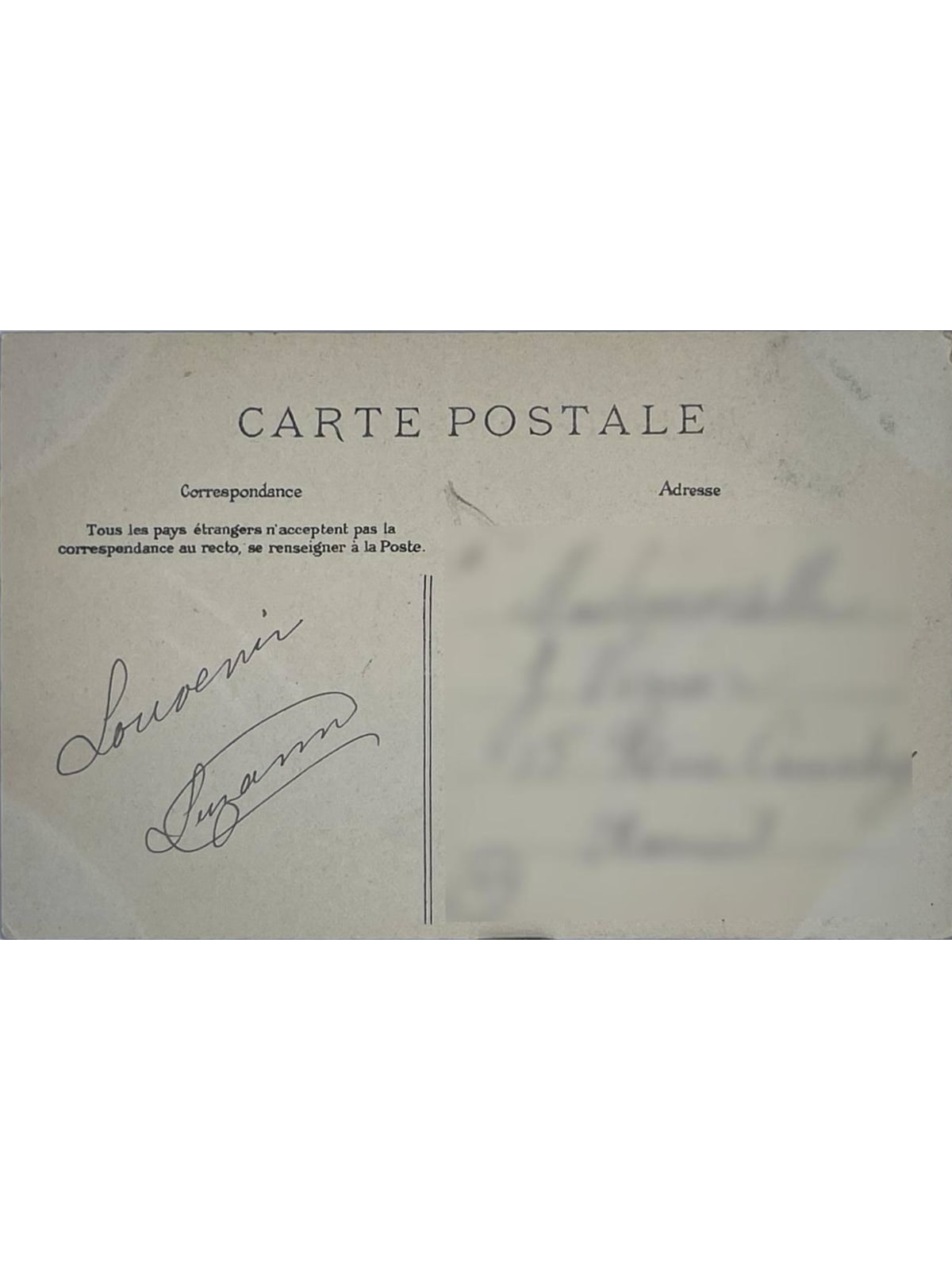 Verso de la carte postale