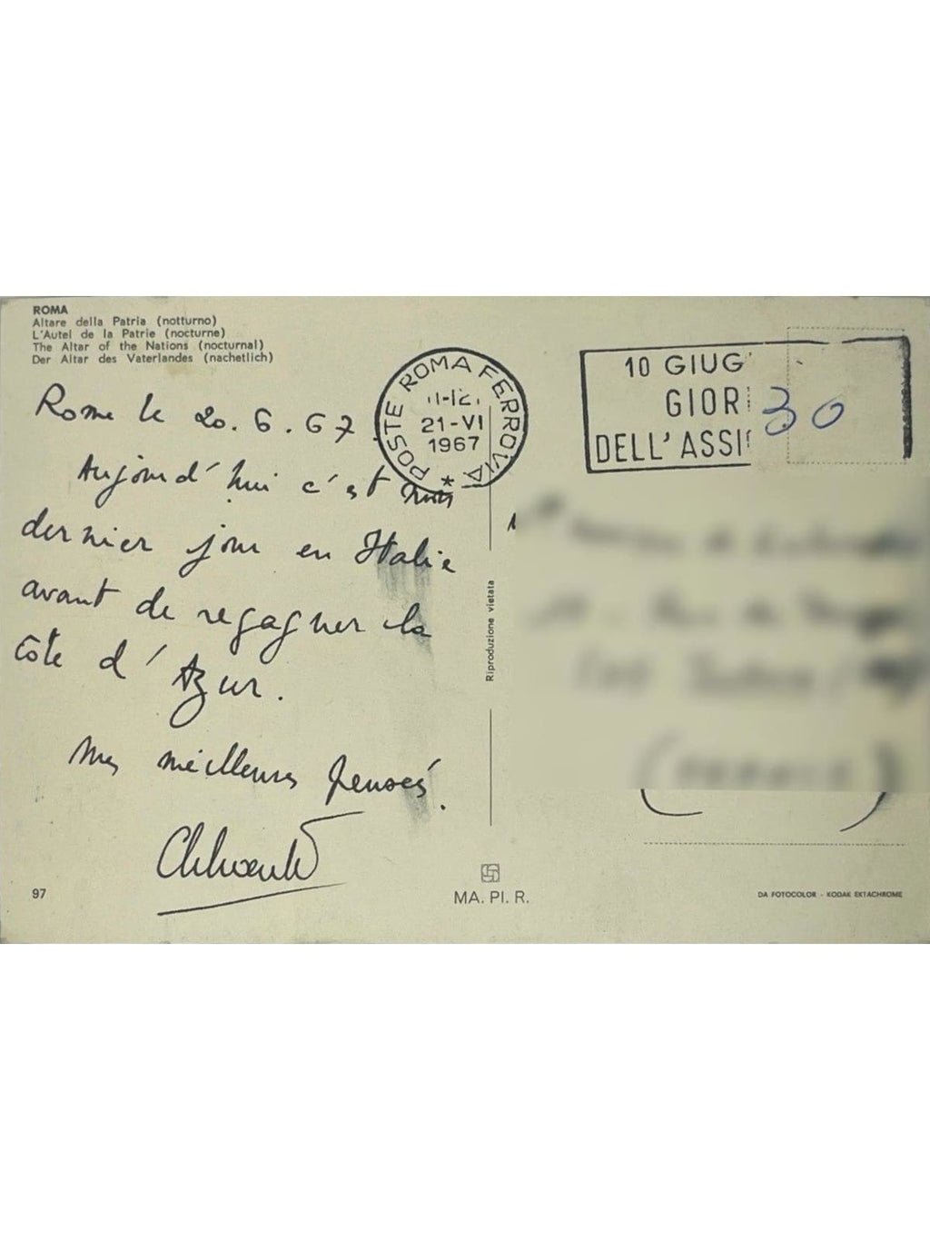 Verso de la carte postale