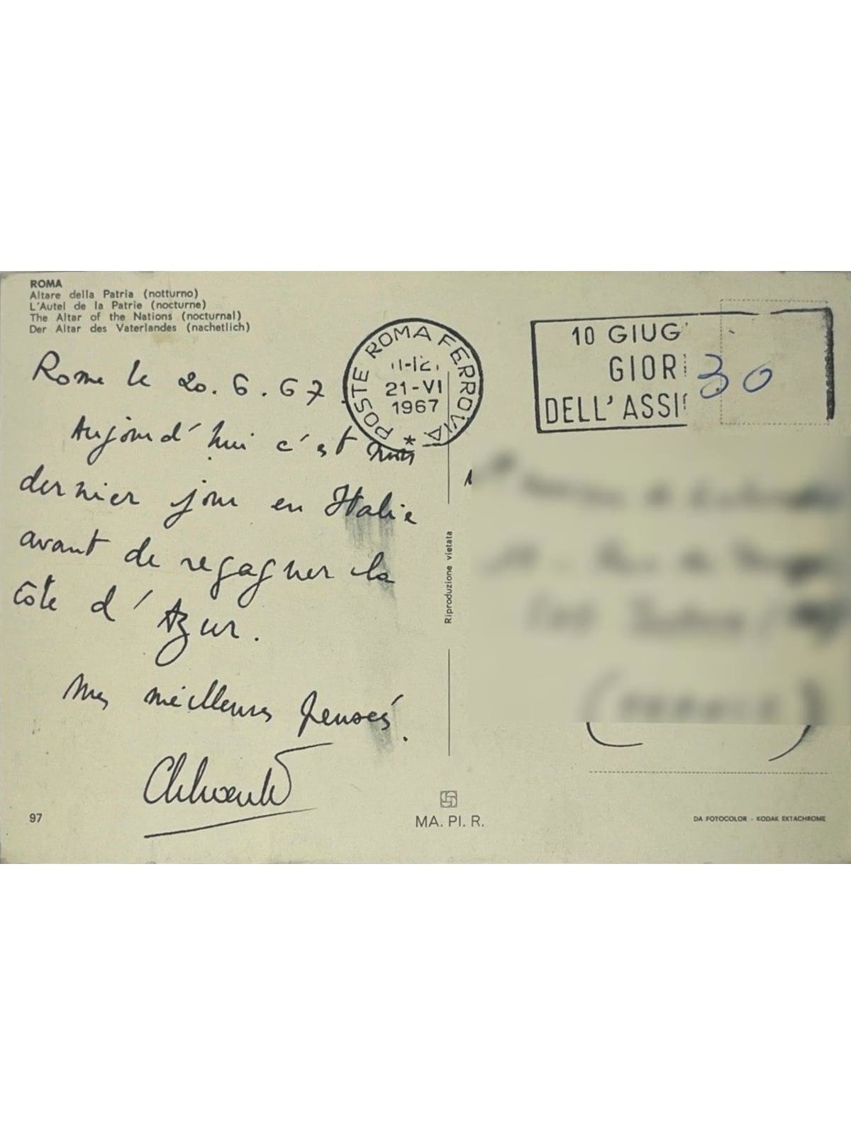 Verso de la carte postale