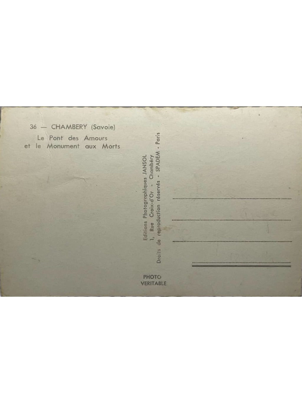 Verso de la carte postale
