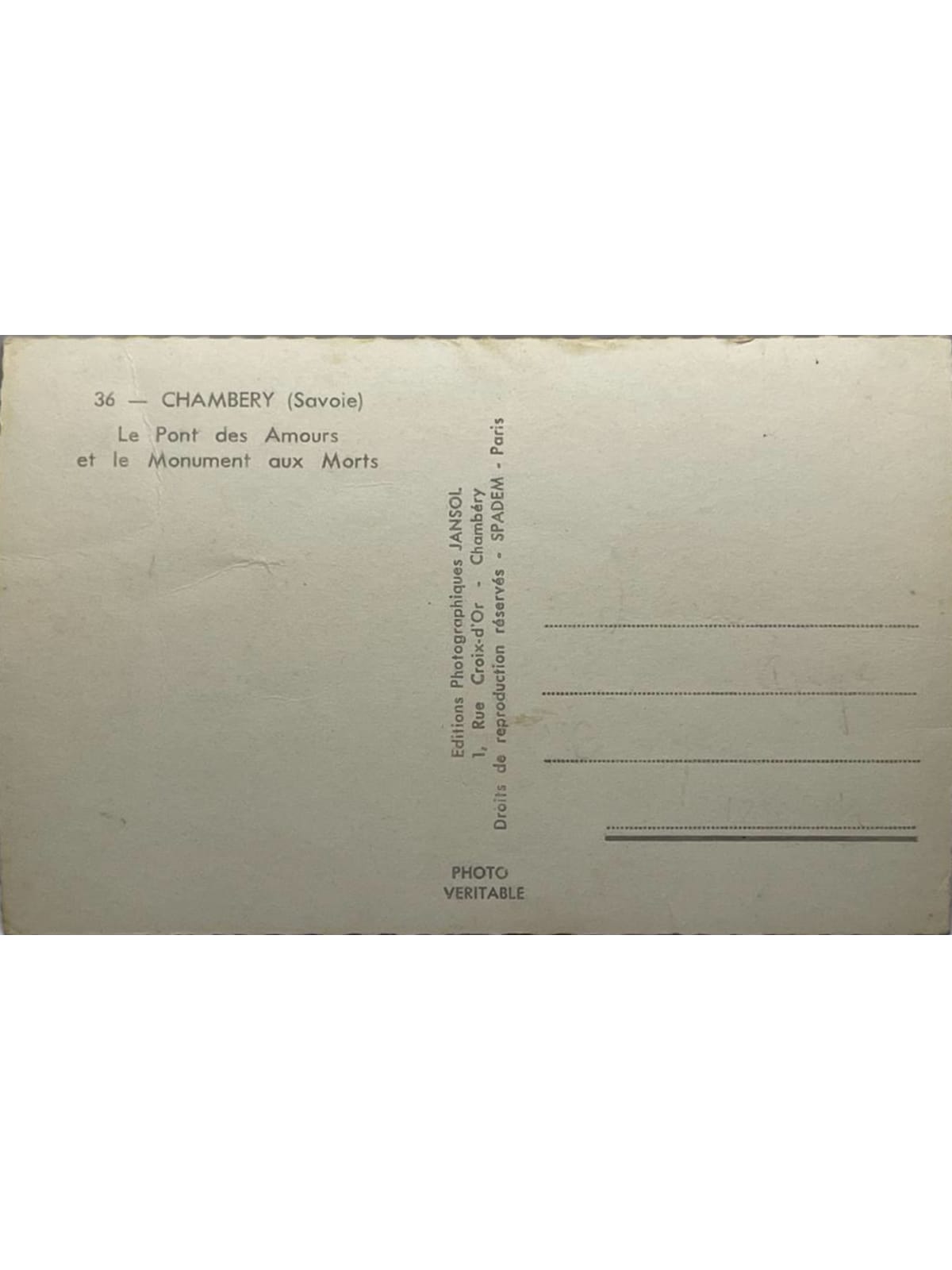 Verso de la carte postale