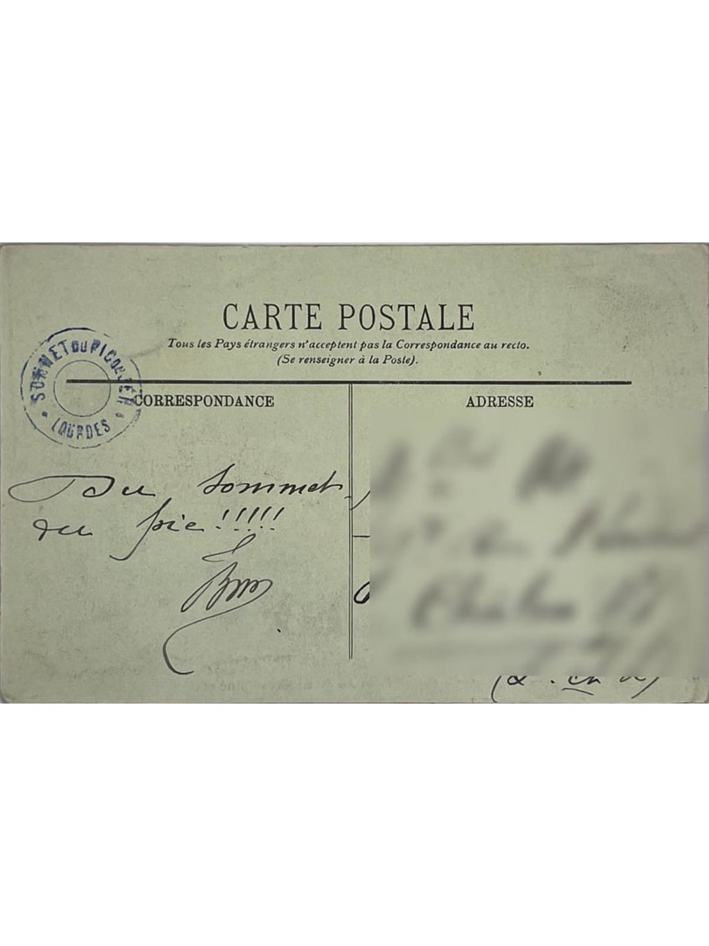 Verso de la carte postale