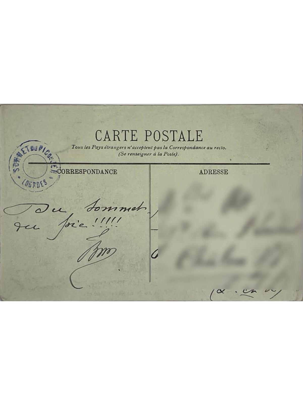 Verso de la carte postale