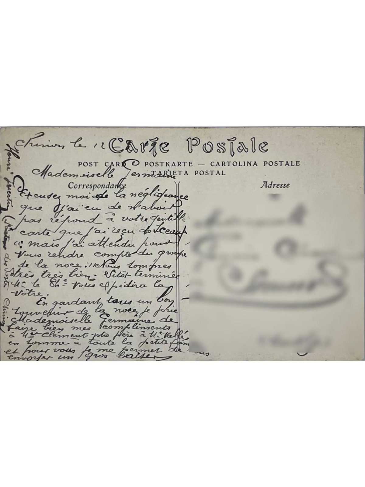 Verso de la carte postale