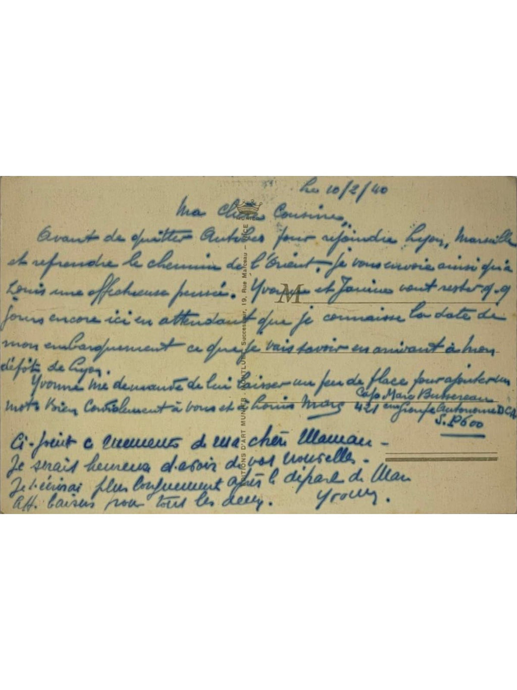 Verso de la carte postale