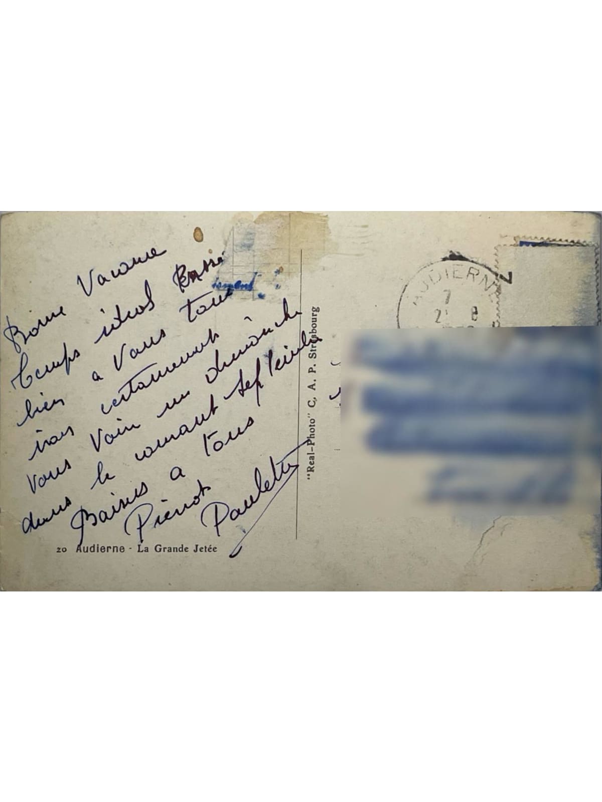 Verso de la carte postale