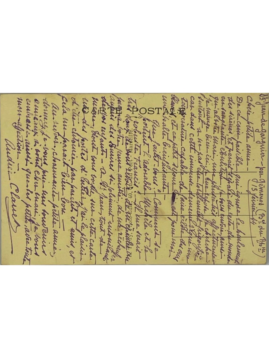 Verso de la carte postale
