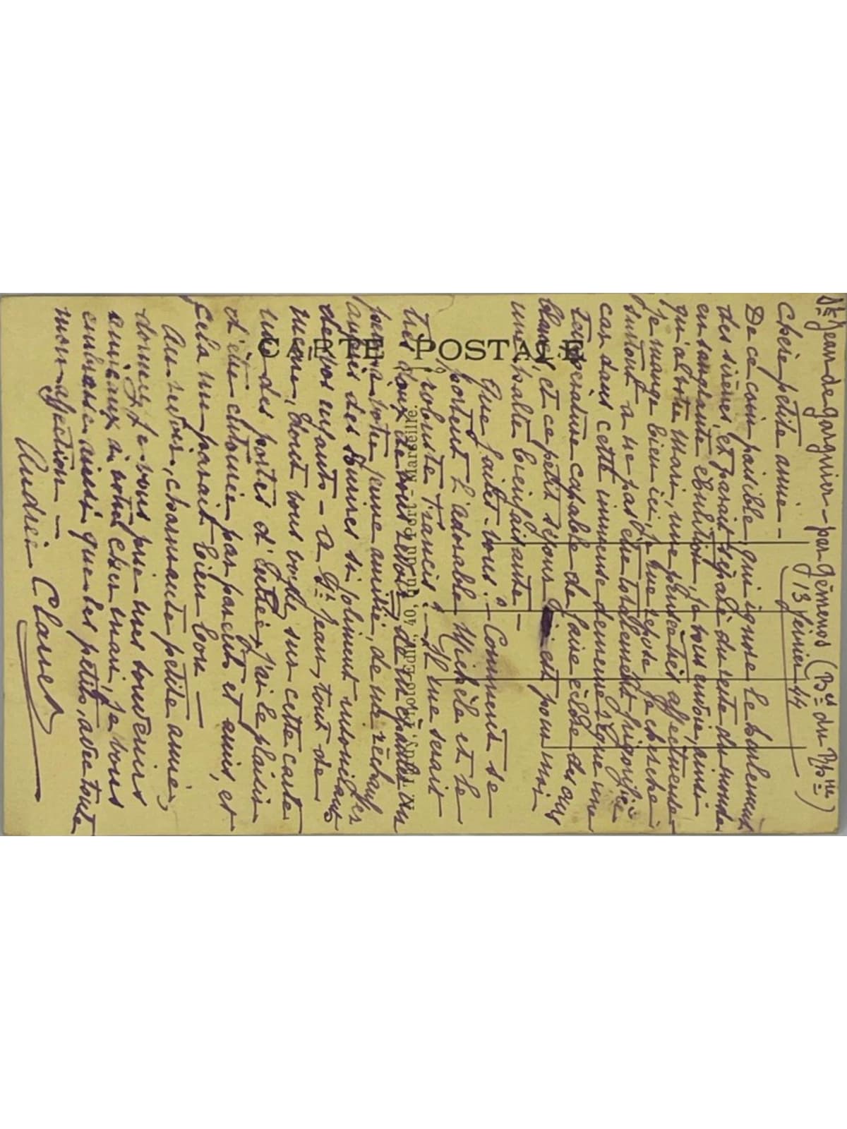 Verso de la carte postale