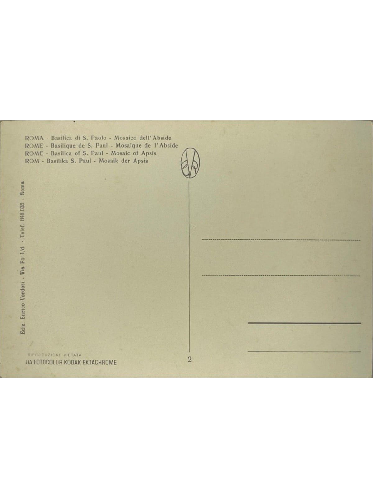 Verso de la carte postale
