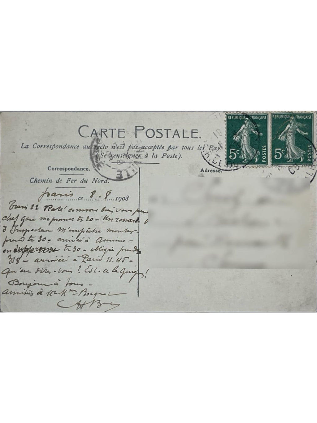 Verso de la carte postale