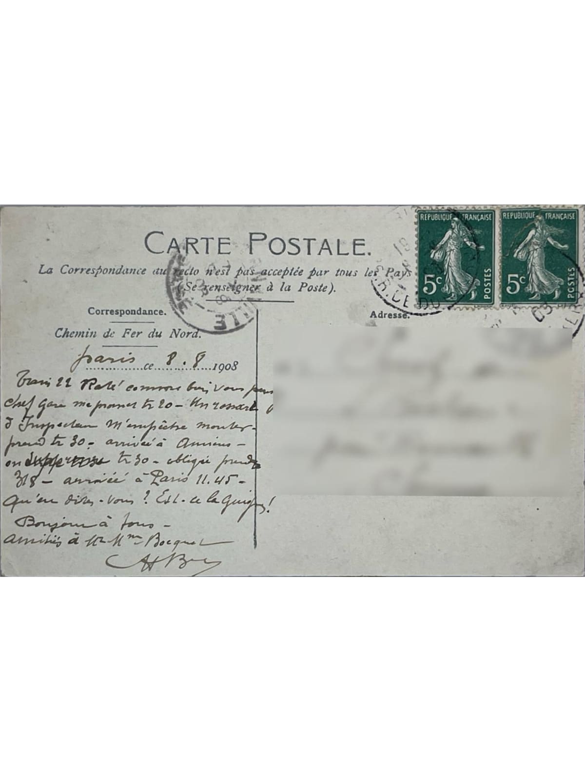 Verso de la carte postale