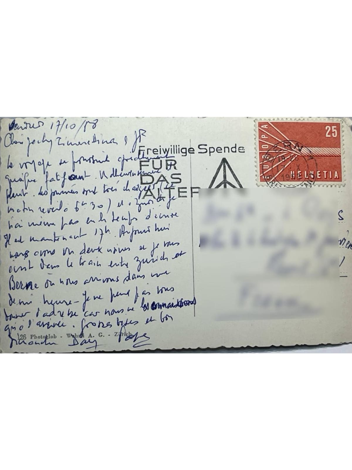 Verso de la carte postale