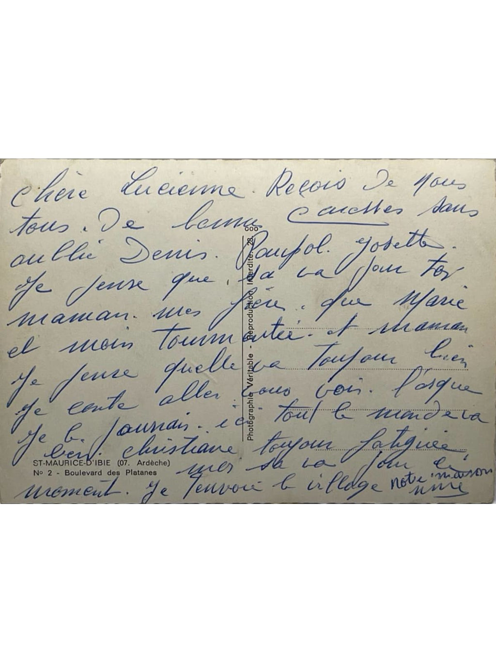 Verso de la carte postale