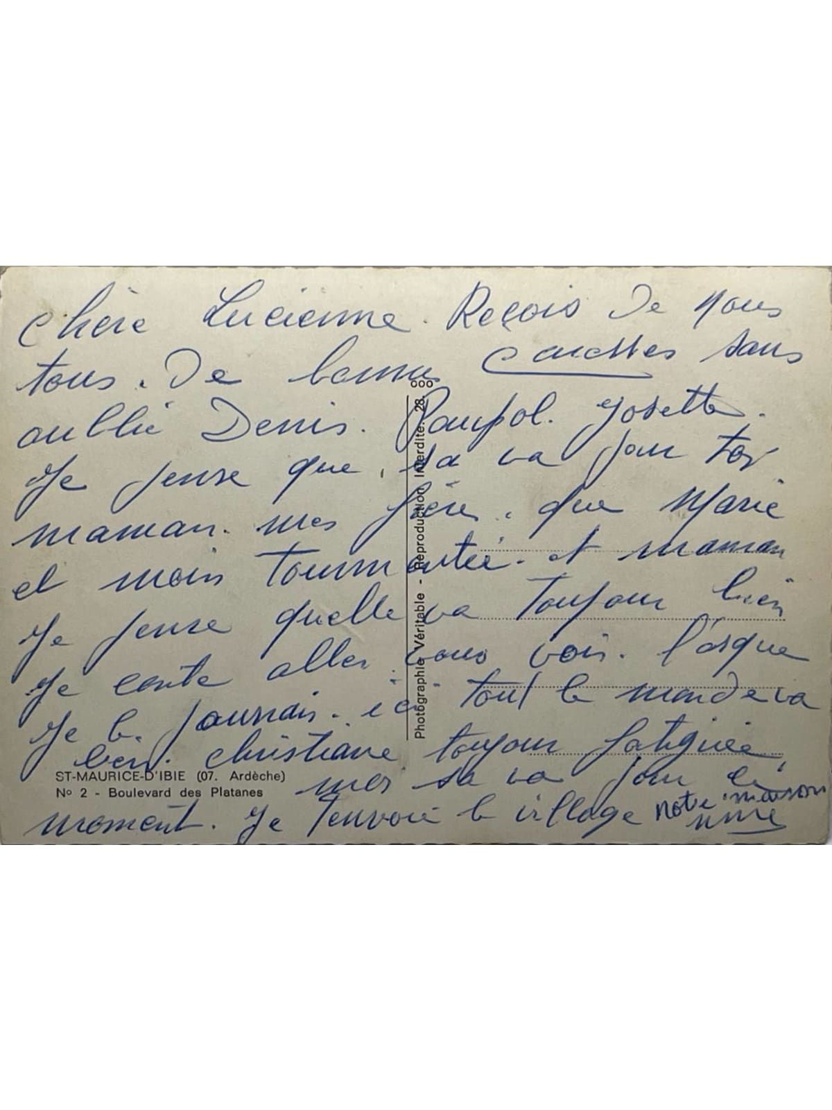 Verso de la carte postale