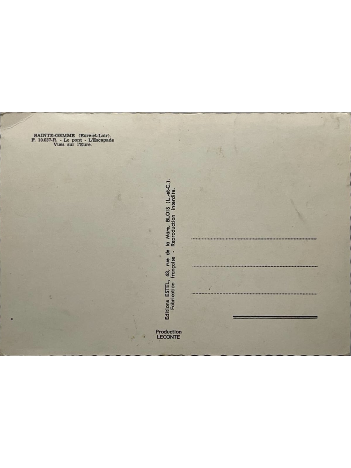 Verso de la carte postale
