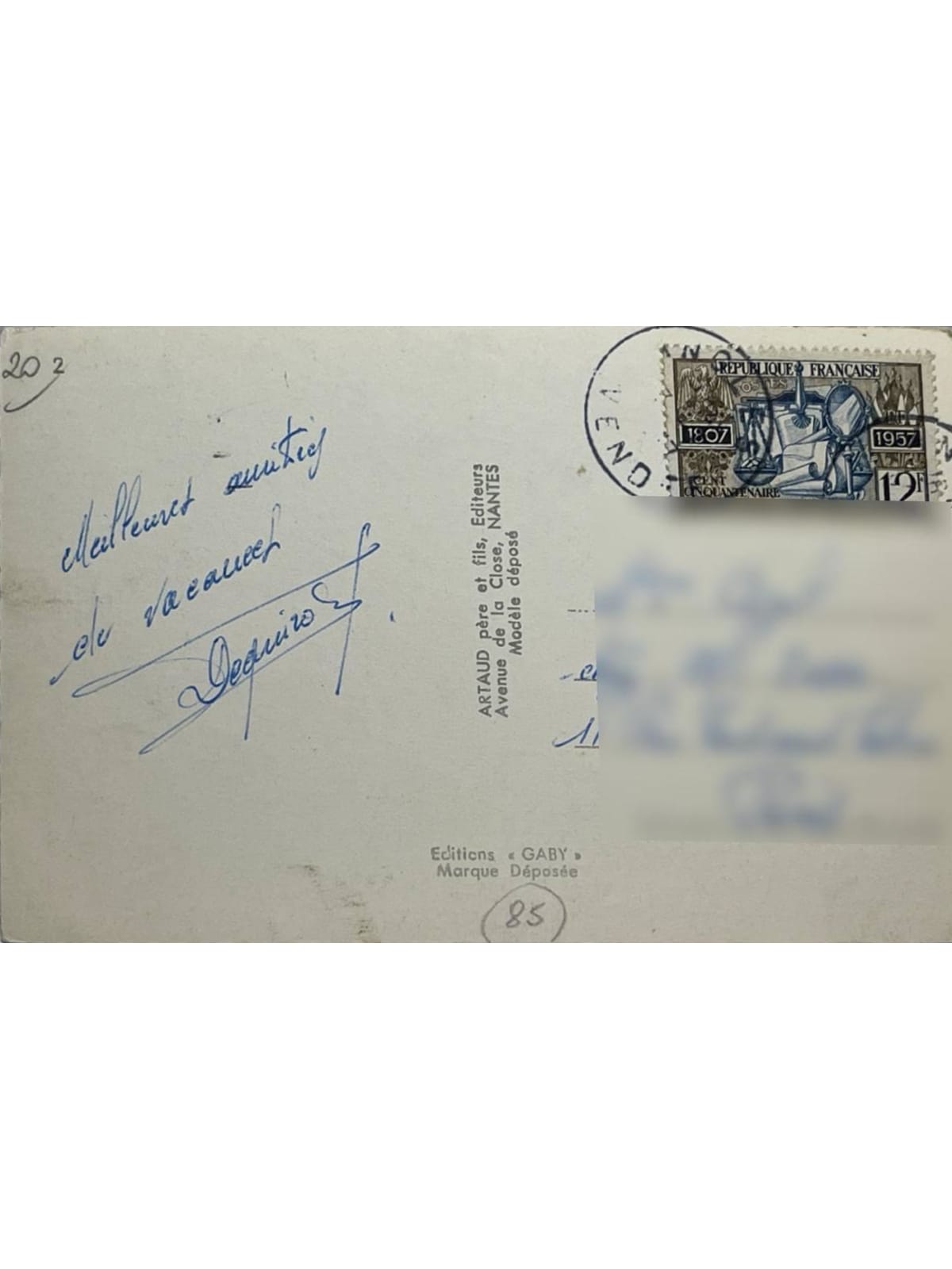 Verso de la carte postale