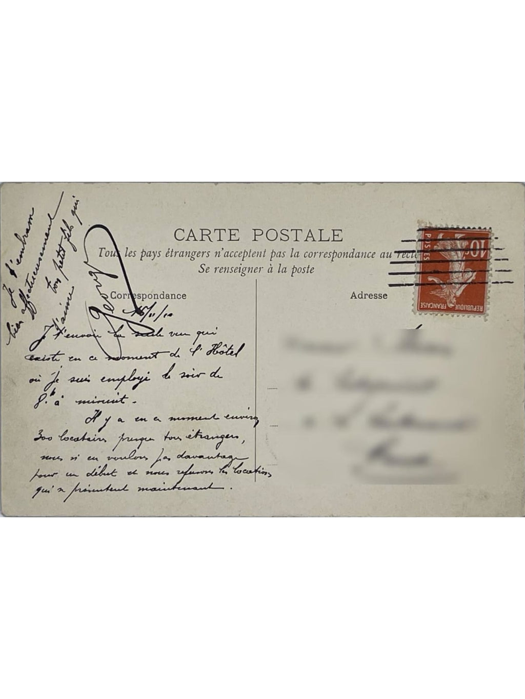 Verso de la carte postale