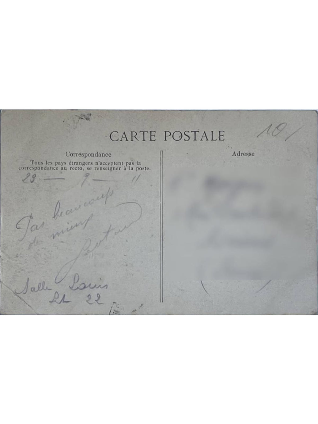 Verso de la carte postale