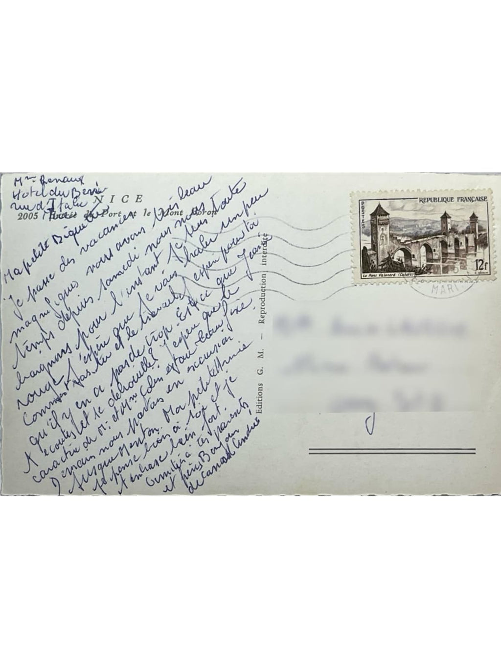 Verso de la carte postale