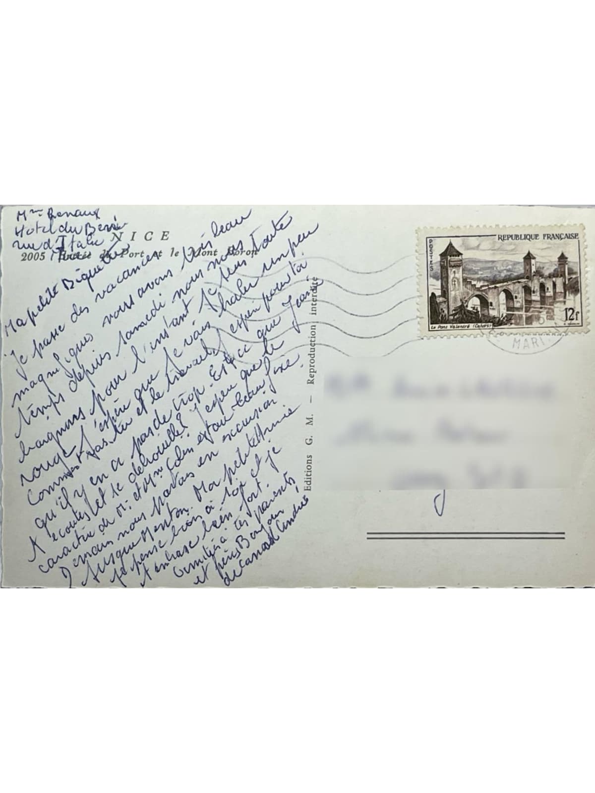 Verso de la carte postale