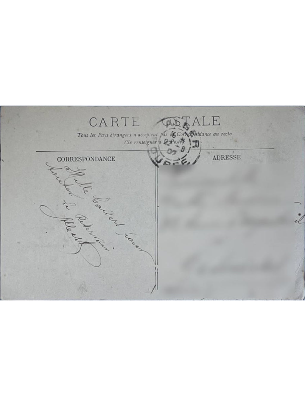 Verso de la carte postale