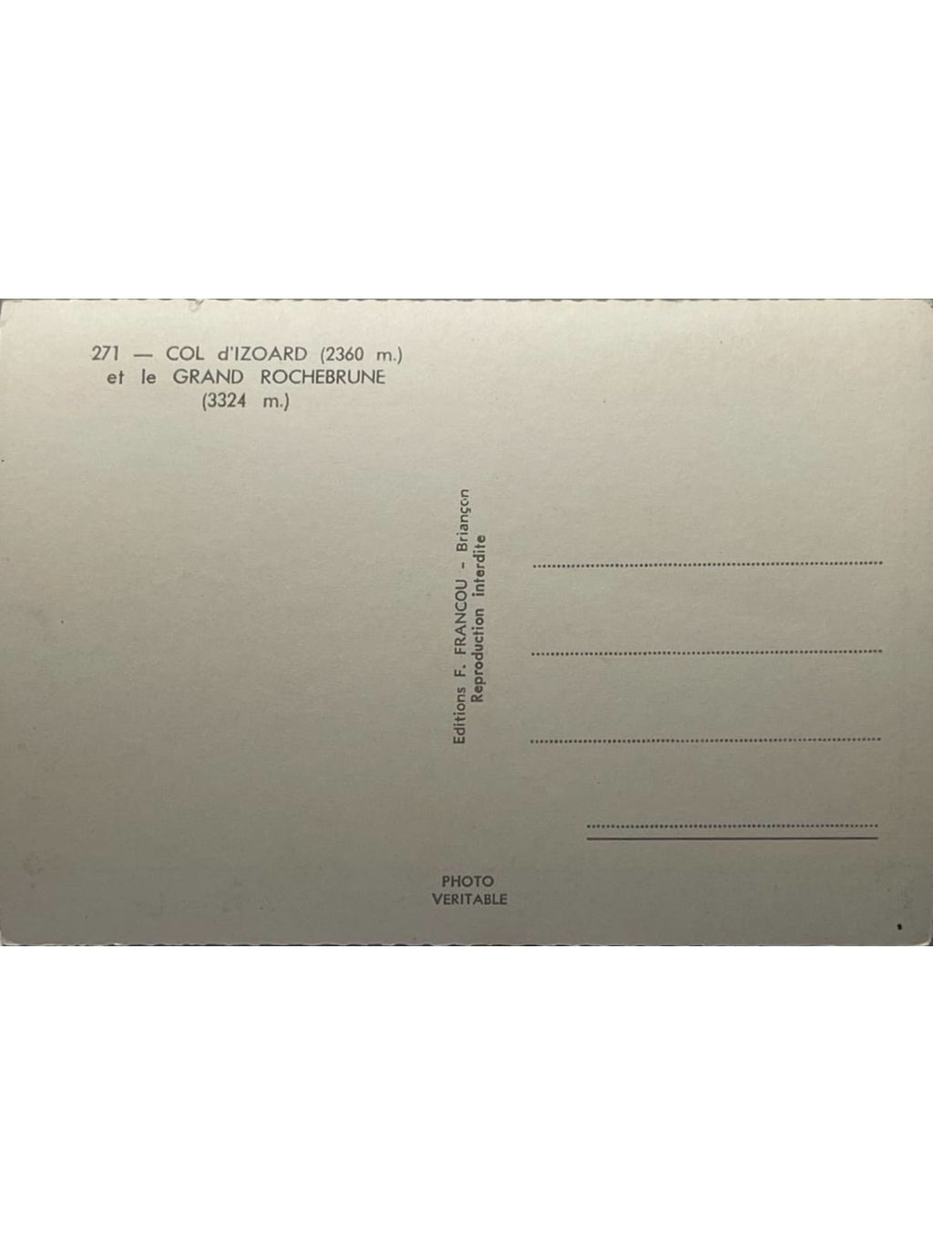 Verso de la carte postale