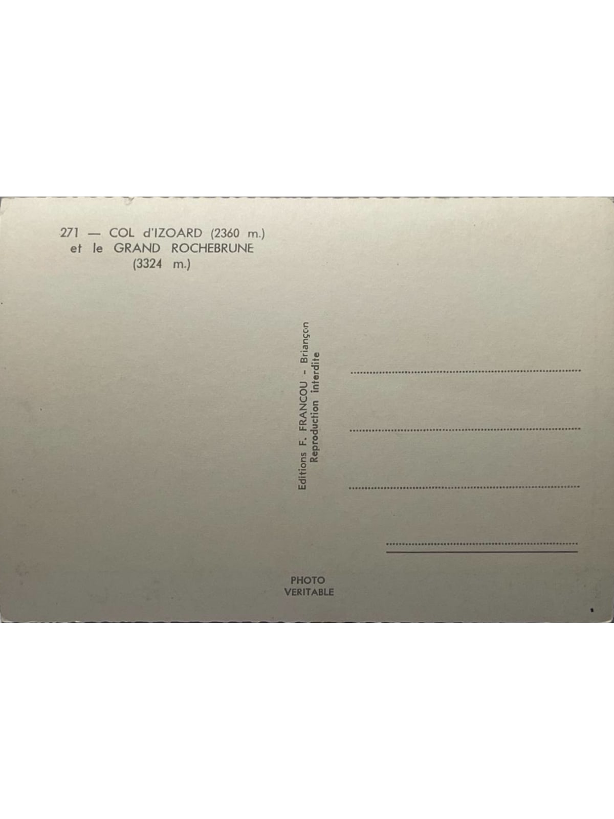 Verso de la carte postale