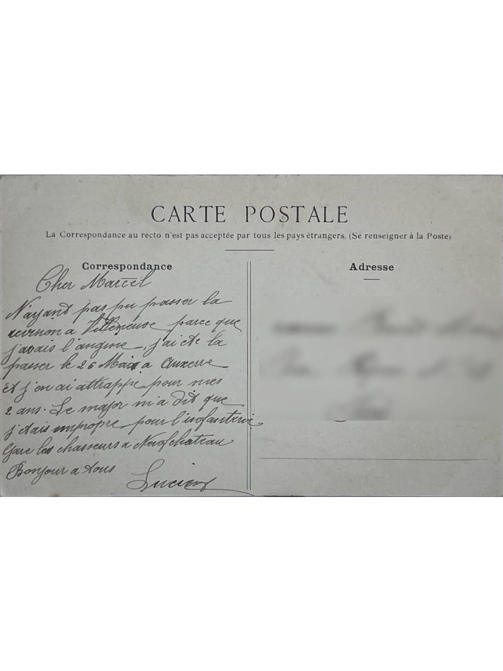 Verso de la carte postale