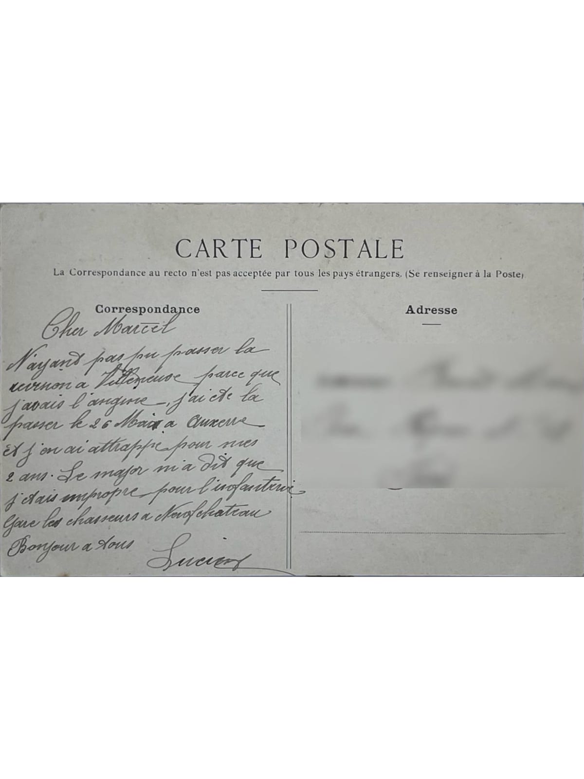 Verso de la carte postale