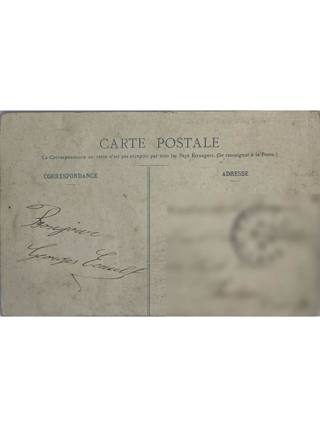 Verso de la carte postale