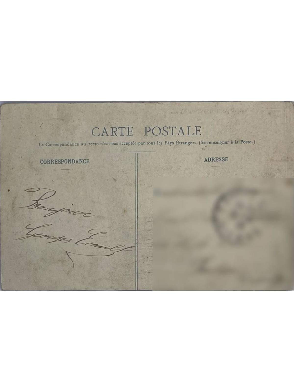 Verso de la carte postale