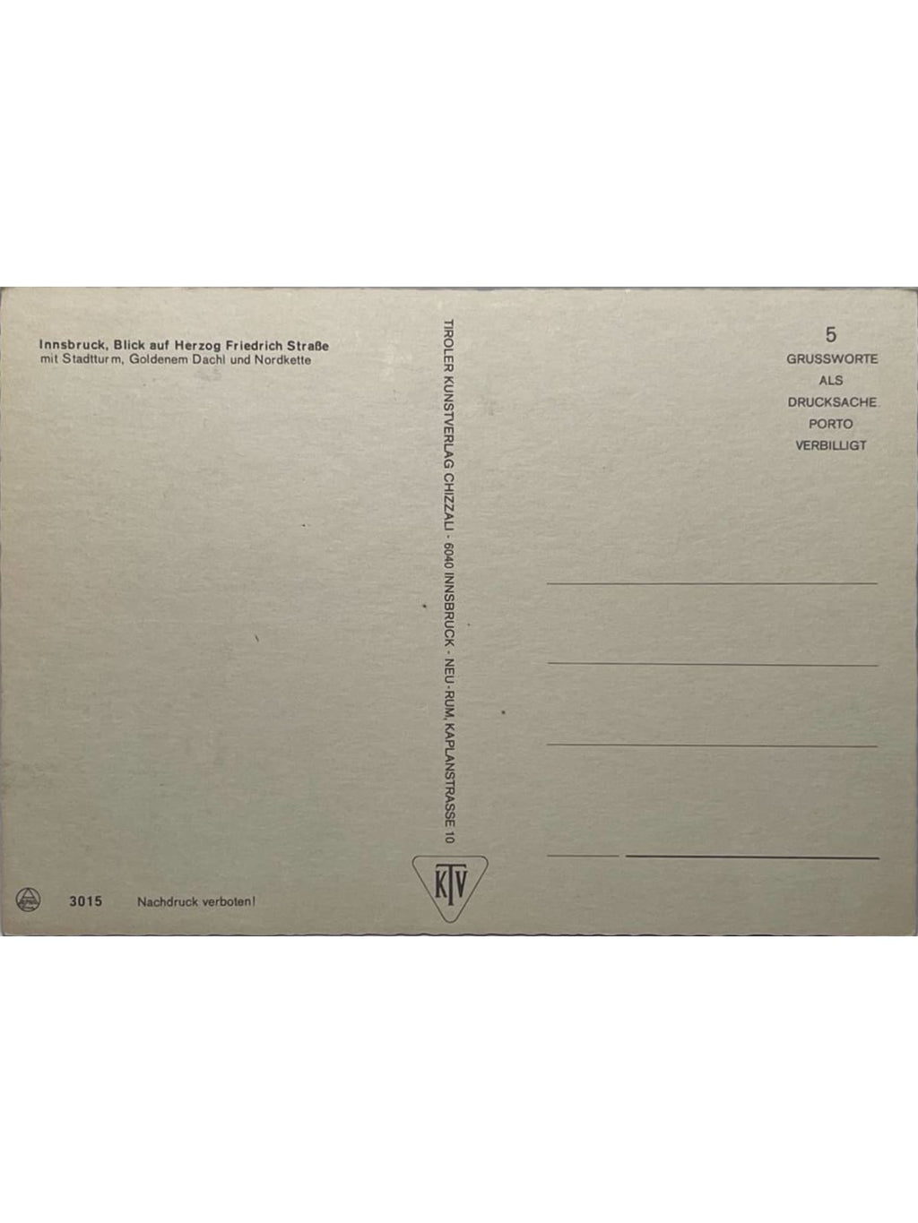 Verso de la carte postale