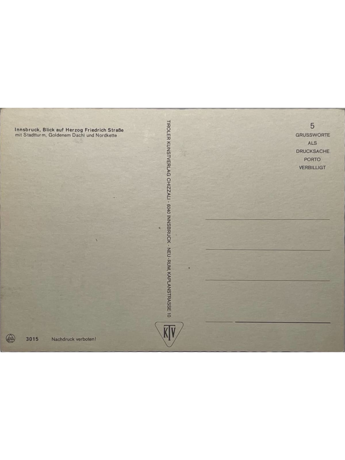 Verso de la carte postale