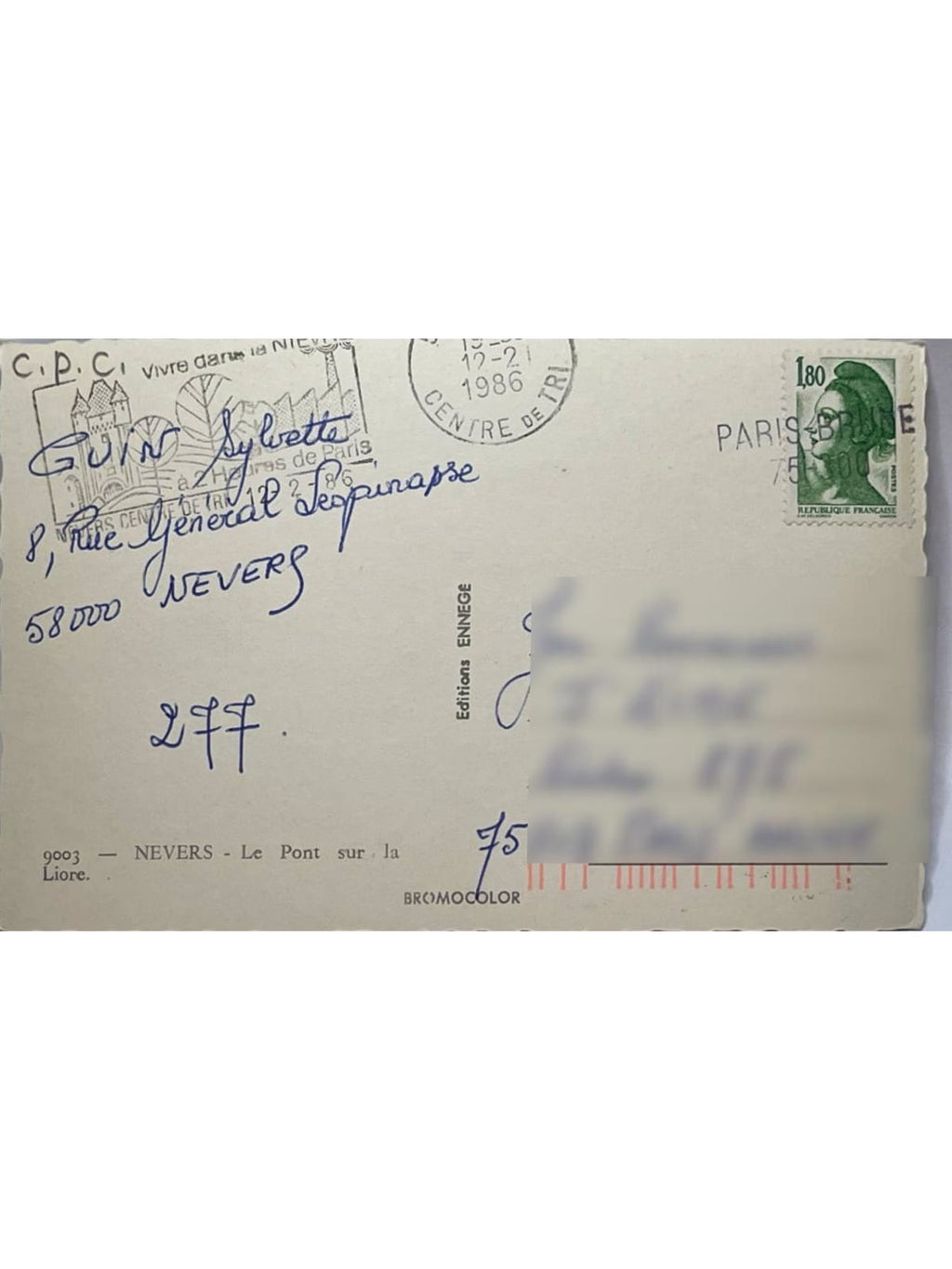 Verso de la carte postale