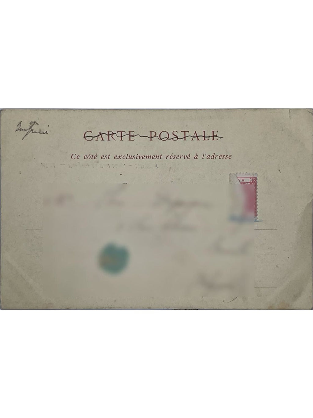 Verso de la carte postale
