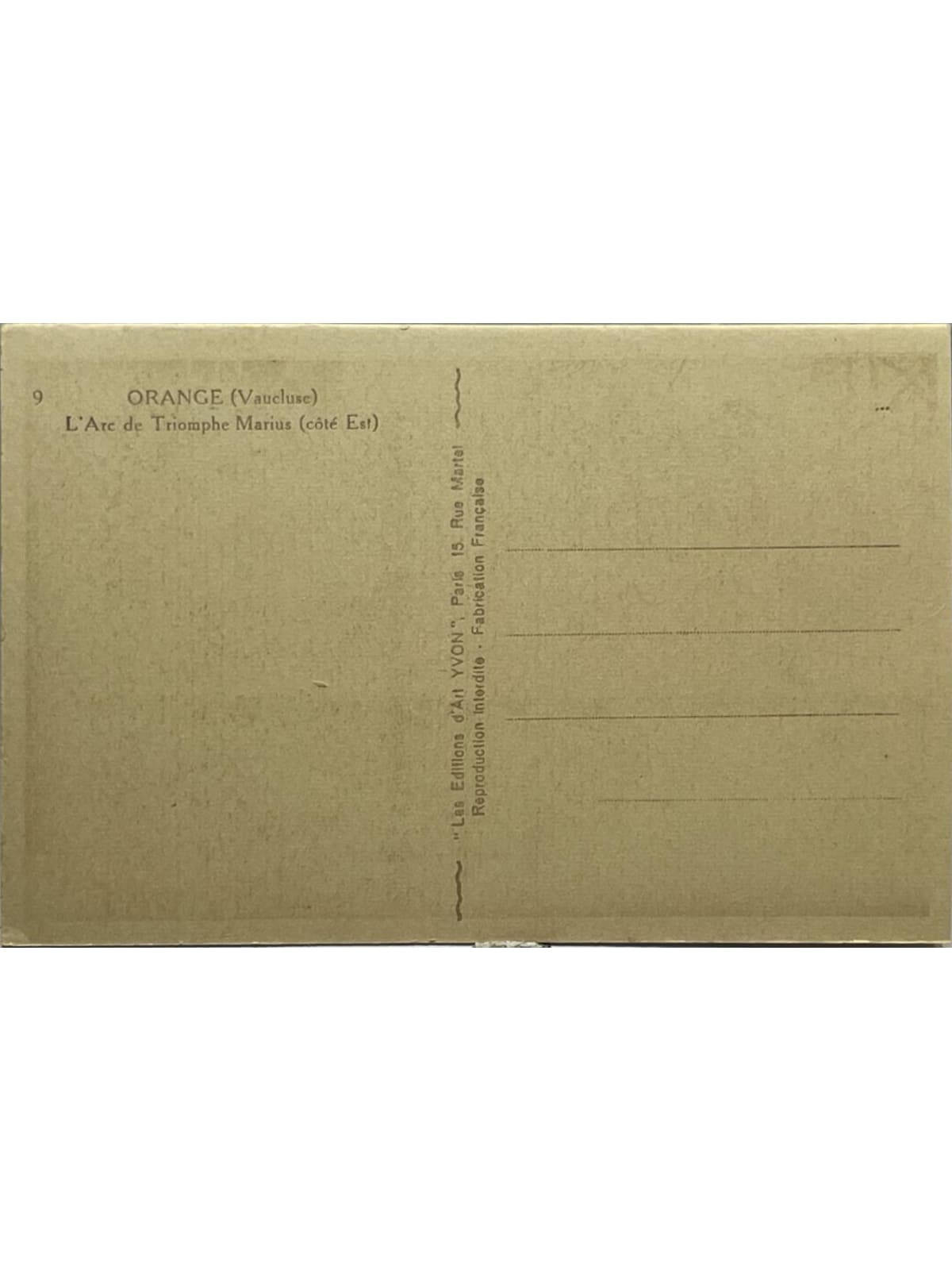 Verso de la carte postale