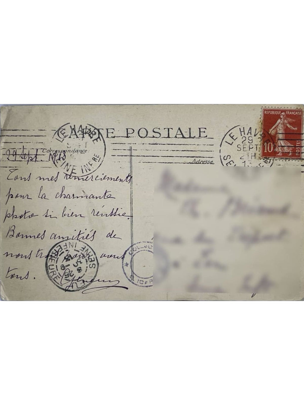 Verso de la carte postale