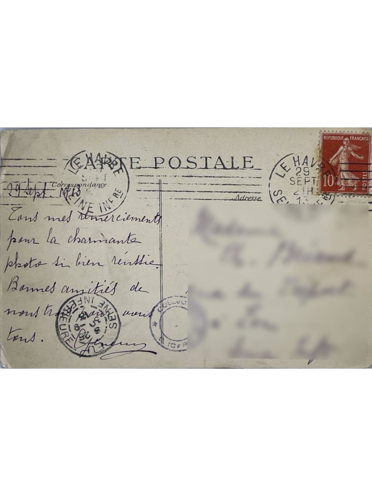 Verso de la carte postale