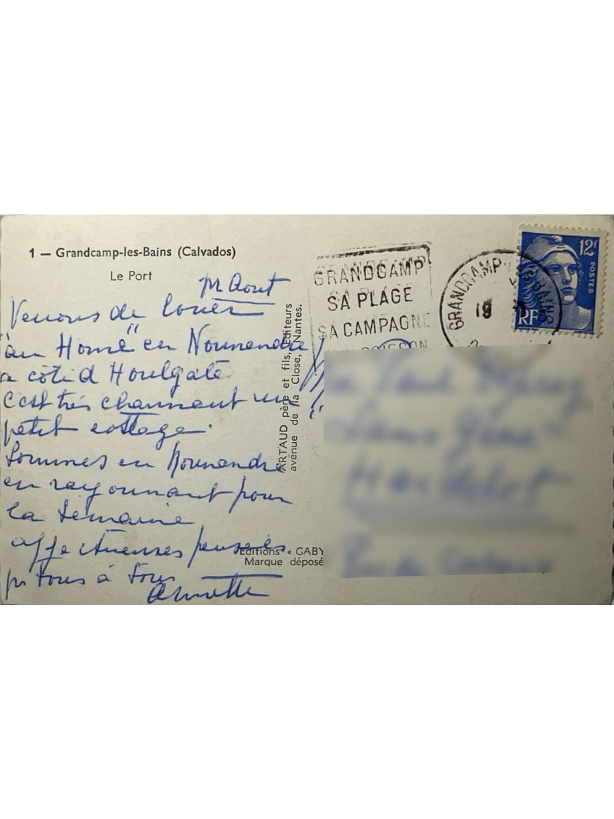 Verso de la carte postale
