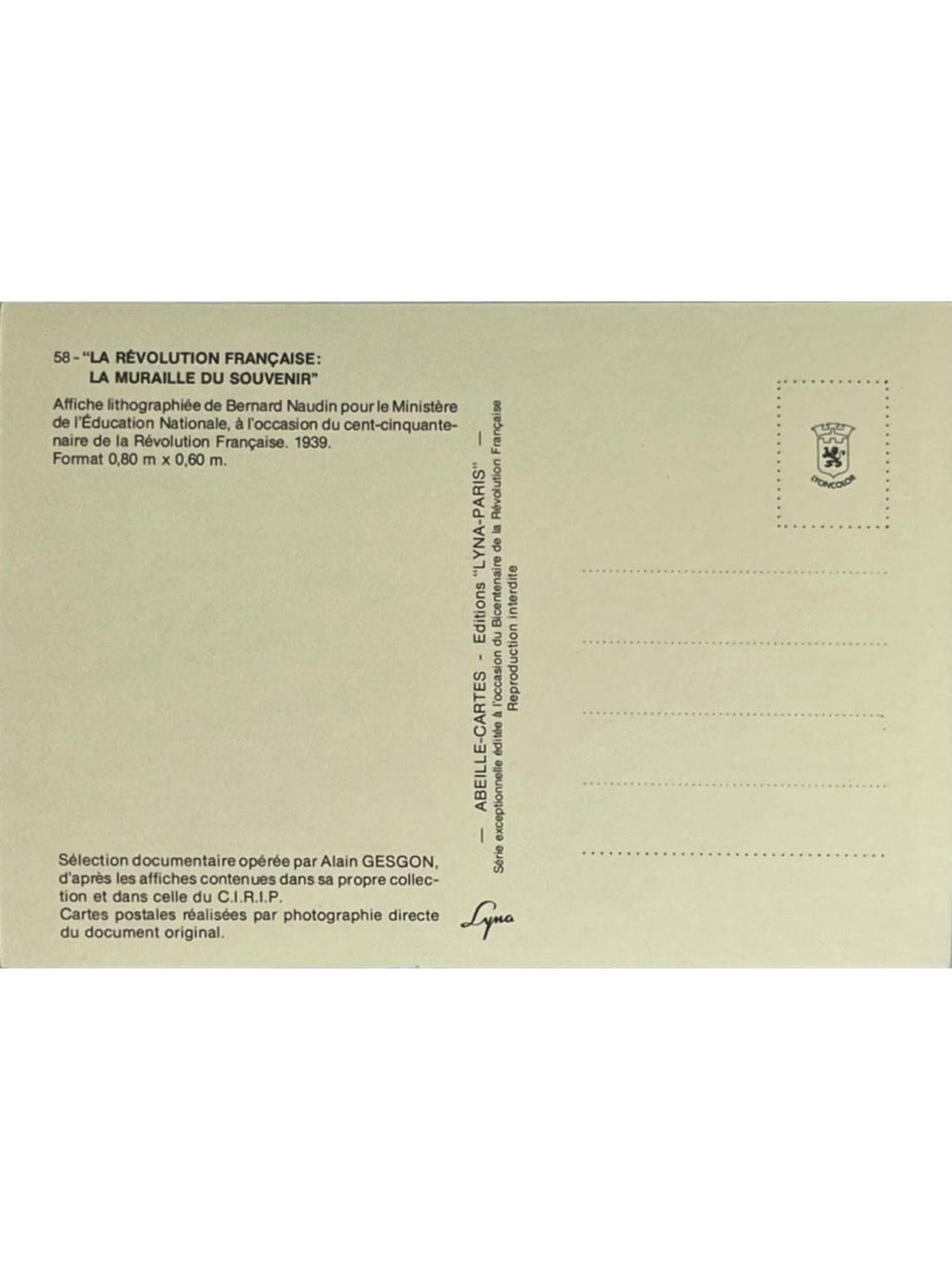 Verso de la carte postale