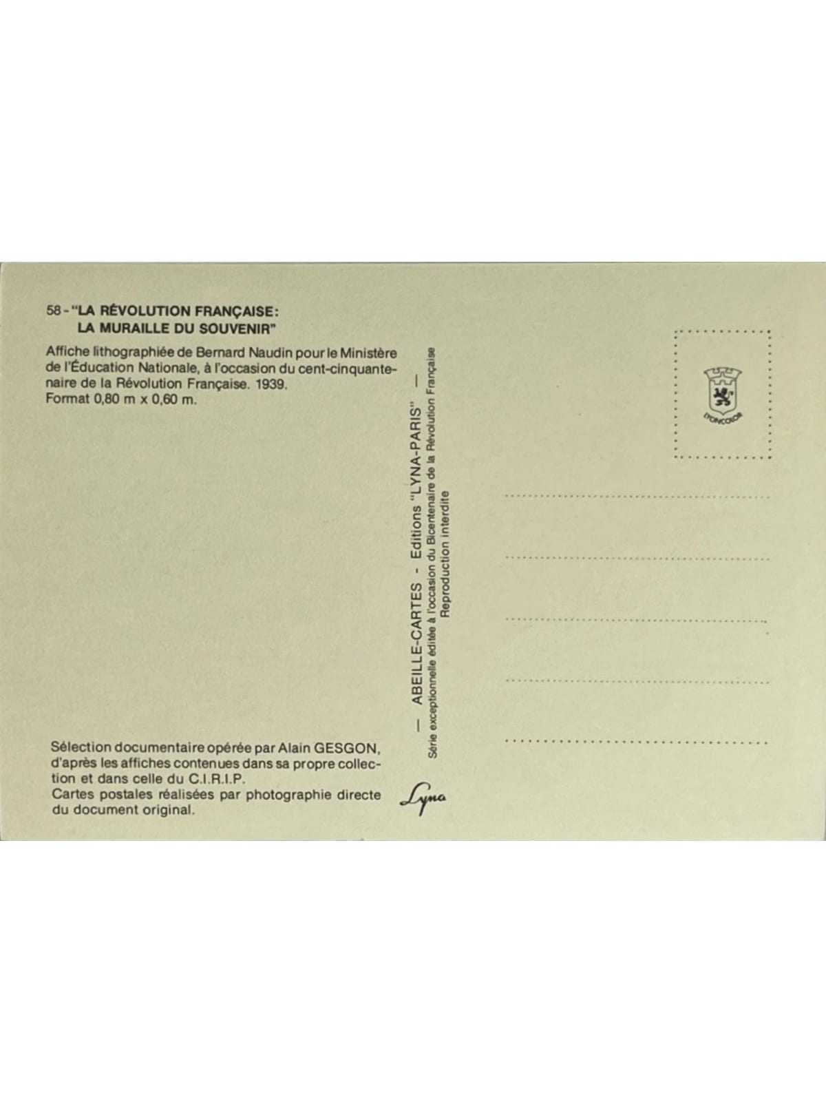Verso de la carte postale