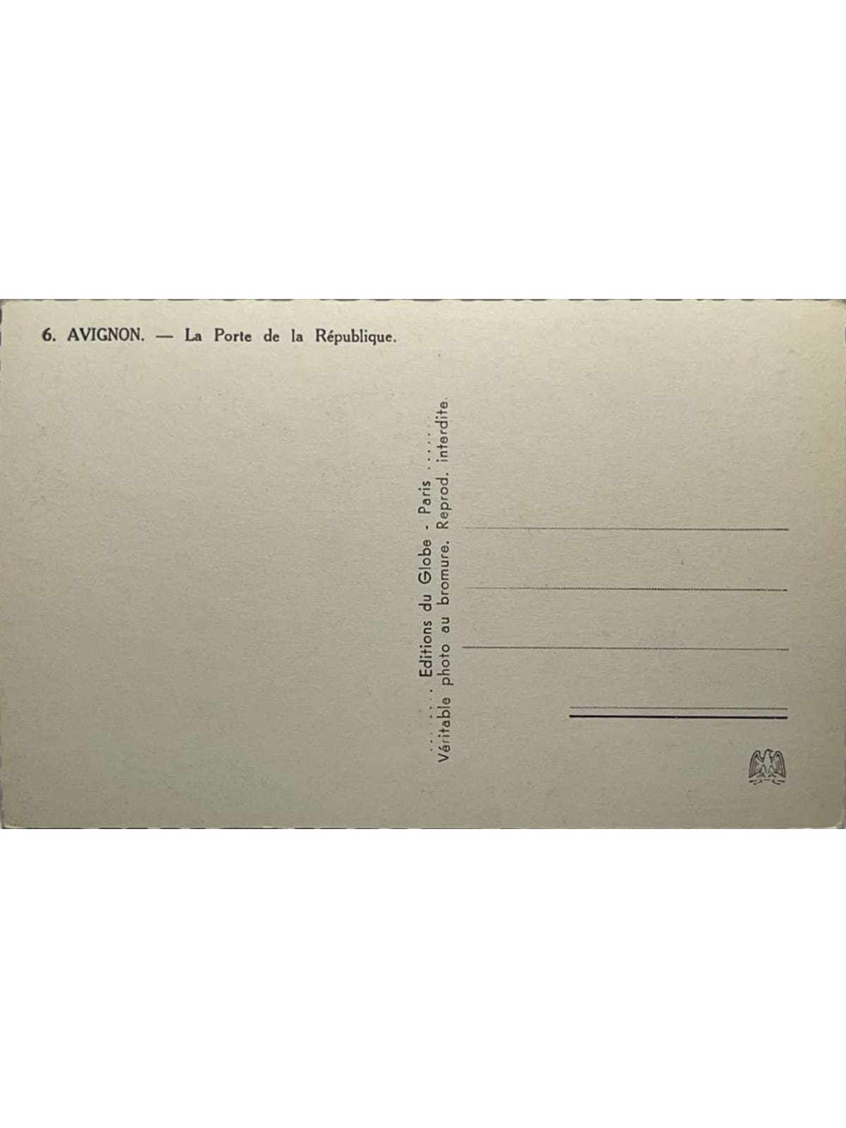 Verso de la carte postale