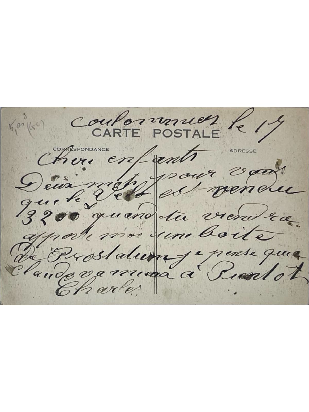 Verso de la carte postale