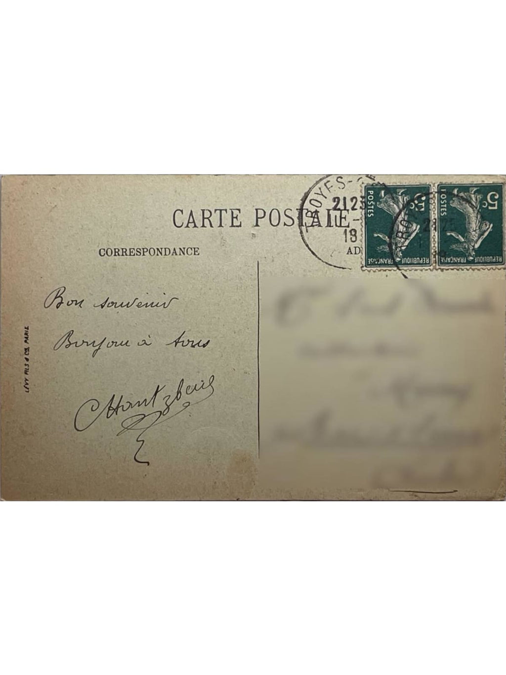 Verso de la carte postale
