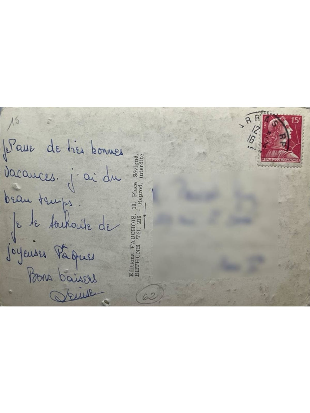 Verso de la carte postale