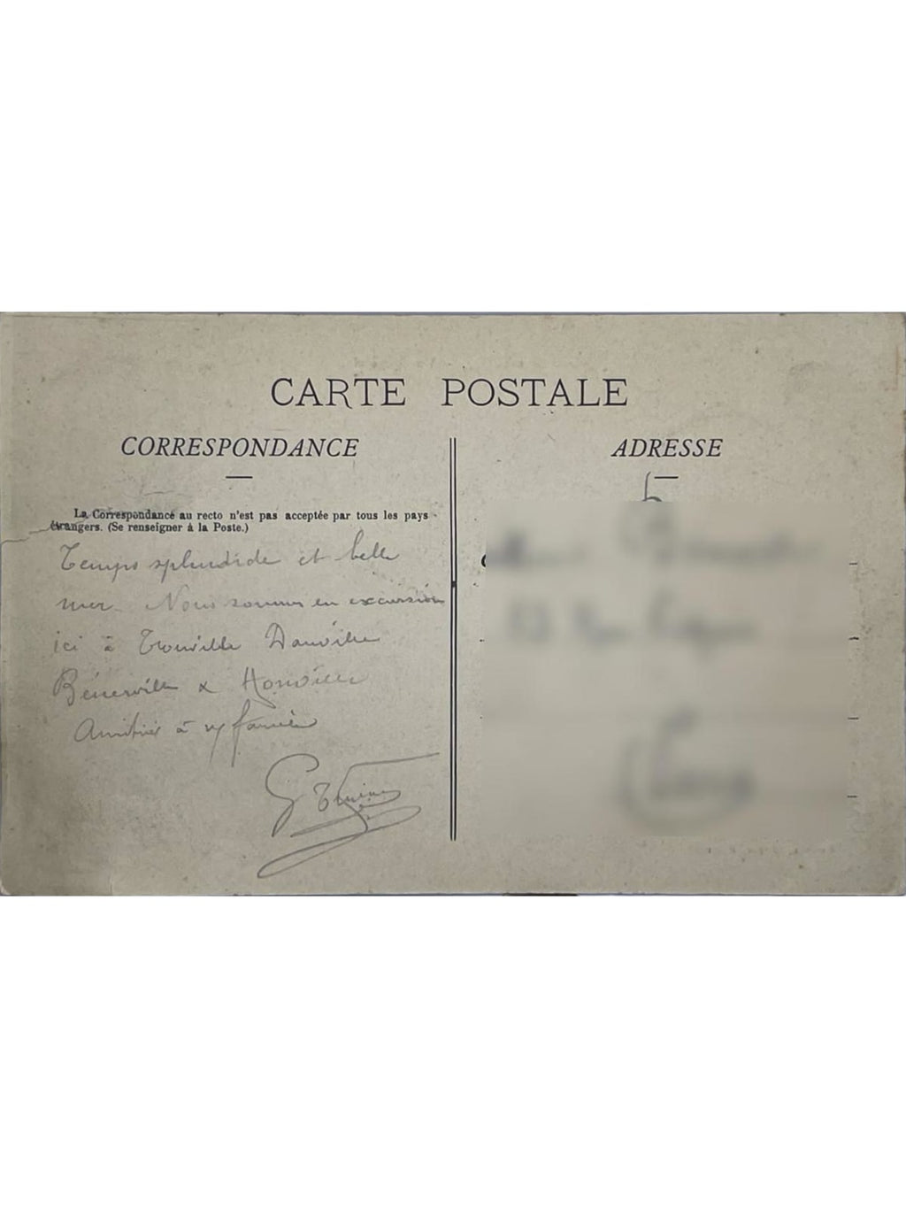 Verso de la carte postale