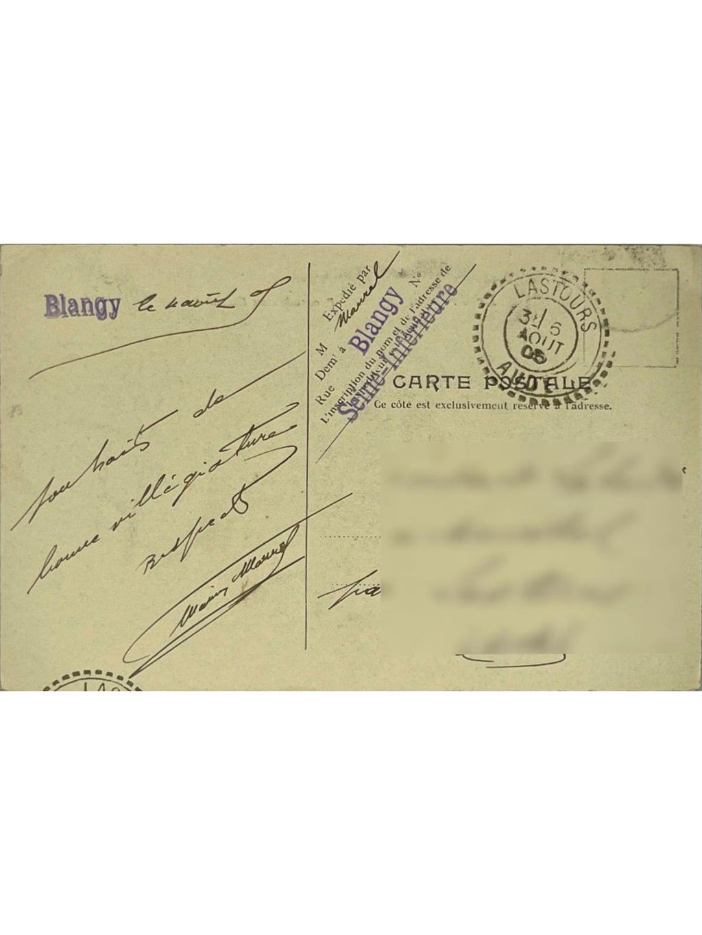 Verso de la carte postale