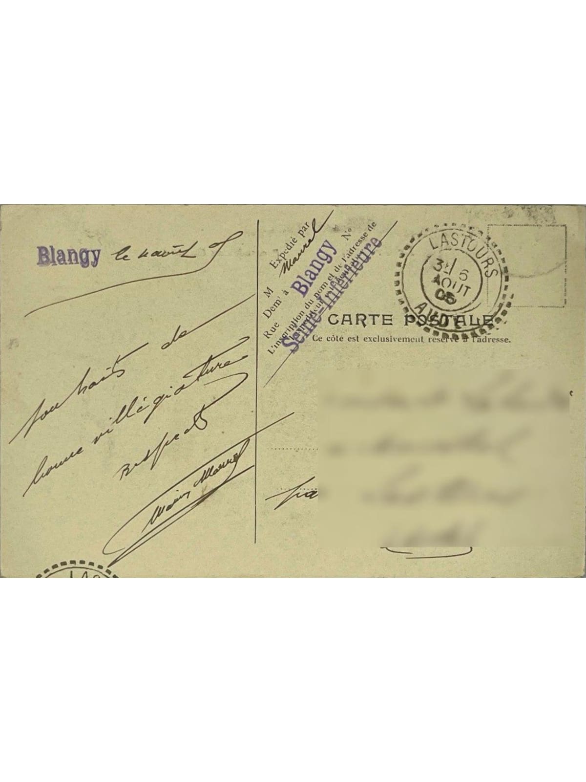 Verso de la carte postale