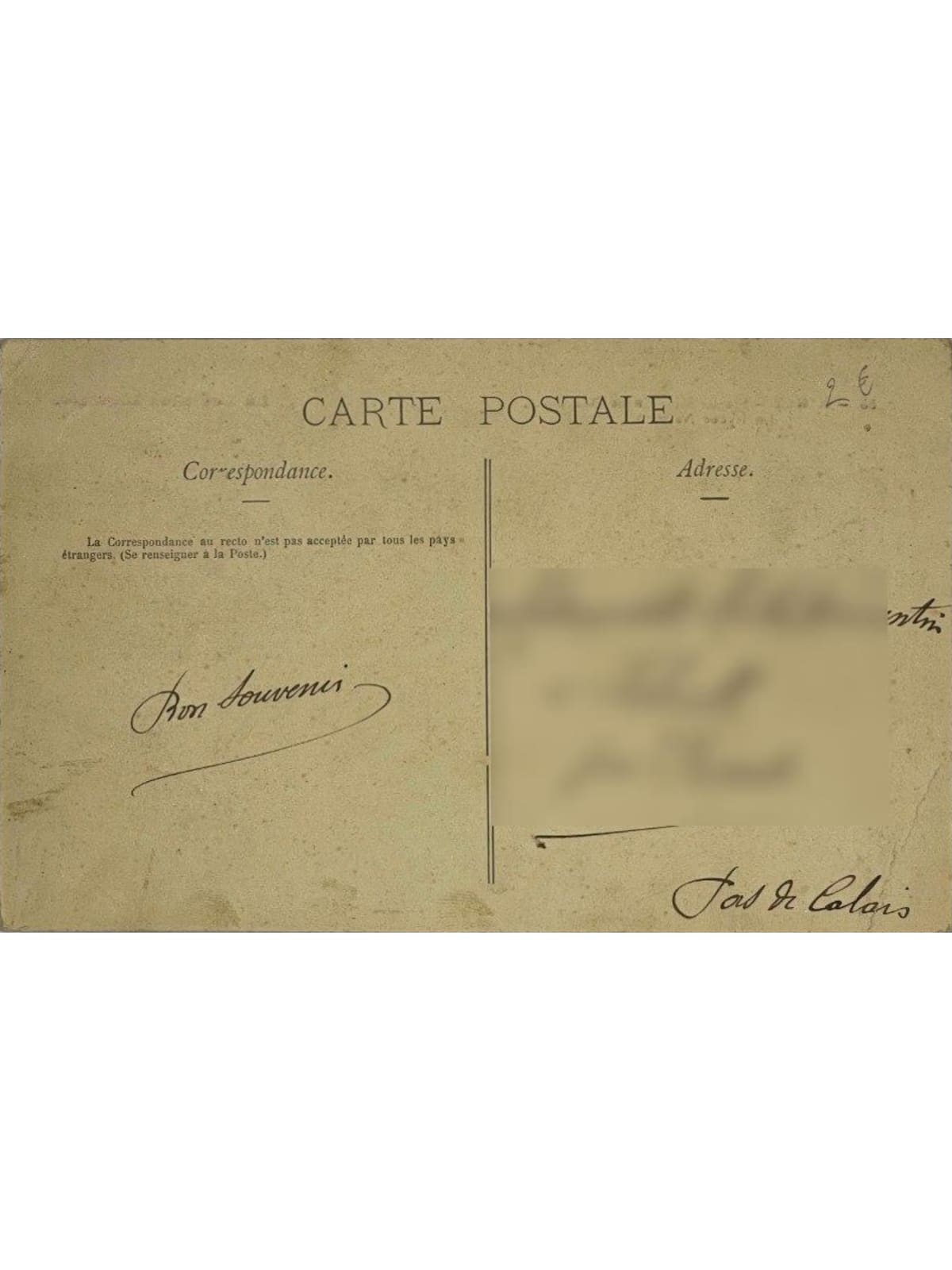 Verso de la carte postale