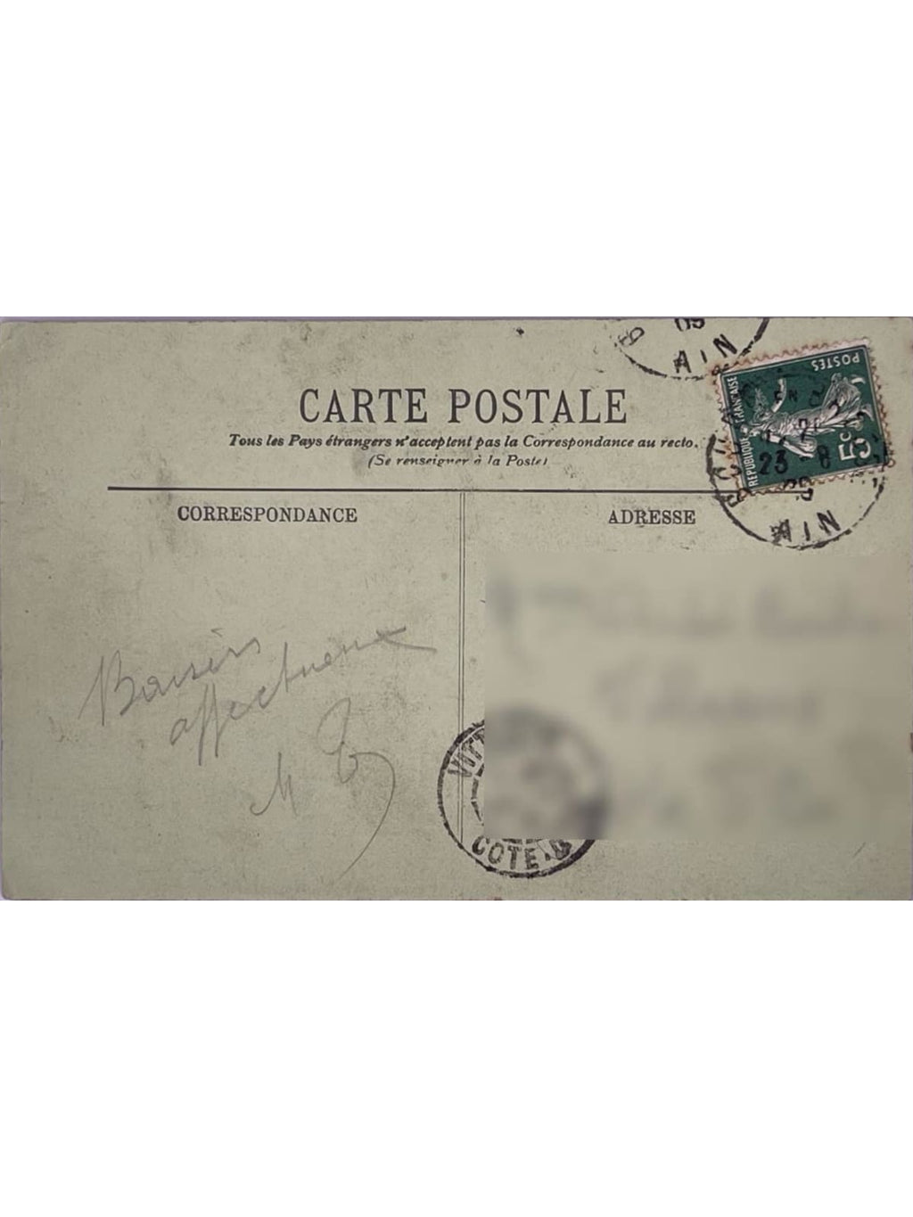Verso de la carte postale